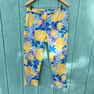 90s Y2K Lilly Pulitzer Floral Hibiscus Bahama Mama Pants sz 12 Yellow Blue